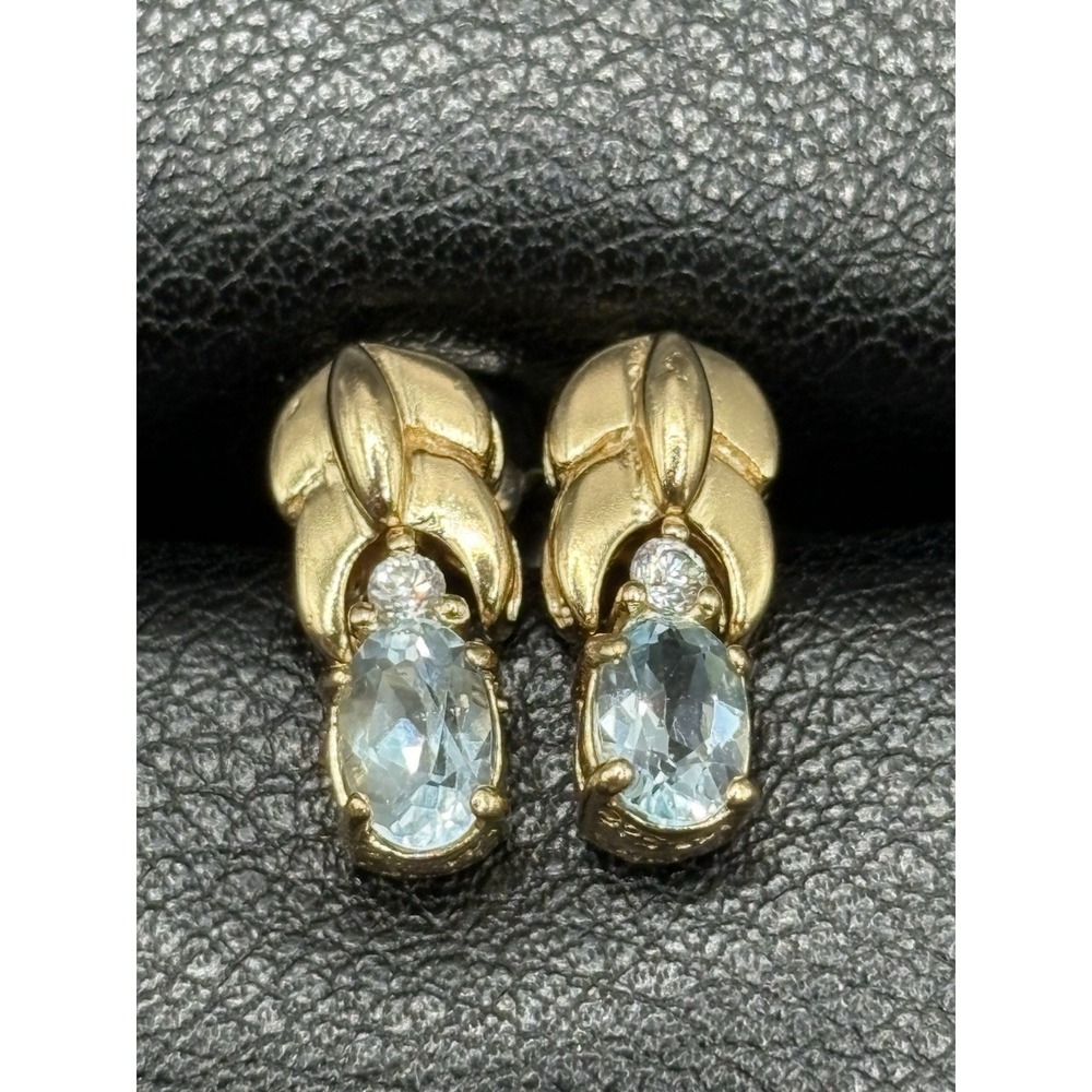 Vintage Gold Sterling Silver Blue Topaz Earrings F3